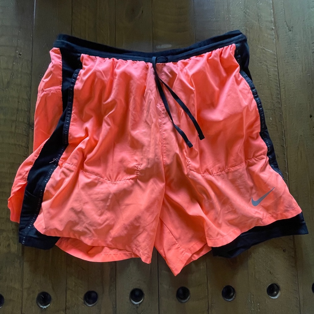 Nike Running Shorts Women’s Medium Black/ Orange Lined Logo Active